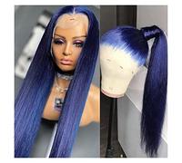 Parrucche Capelli blu scuro naturale capelli diritti sintetici parrucche anteriori in pizzo for tutte le donne capelli parrucca in fibra (Color : Blue, Size : 20inches)