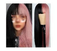 Parrucche Capelli dritti lunghi grigi rosa con le parrucche dei capelli sintetici di Bangs Colore dell'ombro di colore dei due toni delle parrucche dei cosplay for le donne parrucca in fibra (Color :