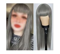 Parrucche Capelli dritti lunghi grigi rosa con le parrucche dei capelli sintetici di Bangs Colore dell'ombro di colore dei due toni delle parrucche dei cosplay for le donne parrucca in fibra (Color :