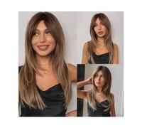 Parrucche Capelli naturali for le donne Cosplay quotidiano Parrucche sintetiche nere marrone scuro resistenti al calore con frangia a strati medi dritti parrucca in fibra(Color:Wig LC259-5)