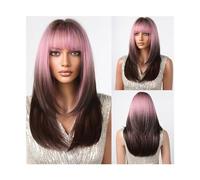 Parrucche Capelli naturali for le donne Cosplay quotidiano Parrucche sintetiche nere marrone scuro resistenti al calore con frangia a strati medi dritti Parrucca da donna(Wig LC2107-1)