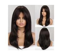 Parrucche Capelli naturali for le donne Cosplay quotidiano Parrucche sintetiche nere marrone scuro resistenti al calore con frangia a strati medi dritti parrucca in fibra(Color:Wig LC259-8)