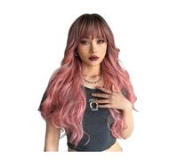 Parrucche Capelli ricci di media lunghezza rosa sfumato Elegante copricapo da donna con parrucca europea e fibra chimica Parrucca di capelli umani