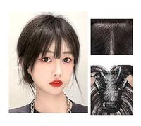 Parrucche Capelli Umani Bangs Wig Piece Full Real Human Hair Patch Fluffy Aumenta il volume dei capelli Fluffy Cover Capelli grigi Parrucche Da Donna(19-(7-9)22CM-black)