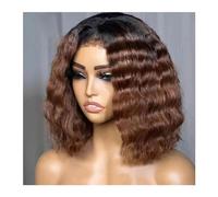 Parrucche Capelli Umani Capelli del bambino resistenti al calore prepizzicati caschetto corto Natrual 180 densità 16 pollici Ombre marrone Glueless parrucca anteriore in pizzo onda profonda for le don