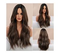 Parrucche Capelli Umani Capelli sintetici 24inch Long Natural Wig ondulate naturale for le donne Parte media Parrucca sintetica Parrucca resistente al calore Parrucche in fibra di calore for Daity Par