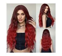 Parrucche Capelli Umani Ombre vino rosso lungo acqua ondulata parrucche sintetiche parrucca da donna cosplay bordeaux parte centrale capelli in fibra resistente al calore naturale Parrucche per Donne