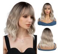Parrucche Capelli Umani Parrucca corta ondulata con frangia Parrucca corta grigia Ombre Parrucca naturale da donna adatta for cosplay cosplay Parrucche Da Donna