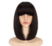 Parrucche Capelli Umani Parrucca da donna capelli corti lisci con frangia testa piena soffici capelli artificiali parrucca in fibra chimica parrucca alla moda Parrucche Da Donna