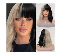 Parrucche Capelli Umani Parrucca nera naturale di alta qualità for uso quotidiano da donna, for feste, parrucca lunga e riccia, parrucca sintetica resistente al calore, parrucca con frangia ondulata n