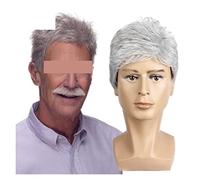Parrucche Capelli Umani Parrucca parrucca grigia a strati ricci di capelli for padre Parrucche Da Donna