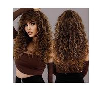 Parrucche Capelli Umani Parrucca riccia afro crespa con frangia Parrucca riccia bionda sintetica for donne nere Capelli naturali Cosplay Party Resistente al calore Parrucche per Donne