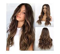 Parrucche Capelli Umani Parrucca sintetica marrone da 24 pollici for le donne lunghe wavy marrone parrucca anteriore del pizzo parrucca parte della parte media parrucca sintetica resistente al calore