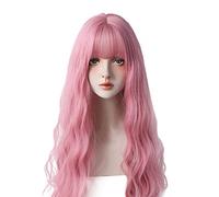 Parrucche Capelli Umani Parrucche di ricambio for capelli lunghi parrucche sintetiche rosa ricci con scoppi ogni giorno for le donne Parrucche Da Donna(D)