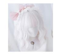 Parrucche Capelli Umani Parrucche sintetiche a doppio colore bianco rosa da 12 pollici resistenti al calore Cosplay con parrucca corta naturale ondulata for le donne Parrucche per Donne