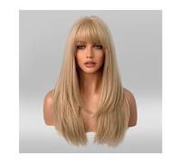 Parrucche Capelli Umani Parrucche sintetiche bionde con frangia for donna Capelli lunghi ondulati Cosplay Lolita Party Parrucche naturali resistenti al calore Fibra Capelli quotidiani Parrucche per Do