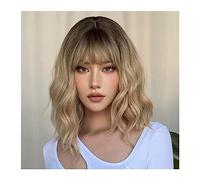 Parrucche Capelli Umani Parrucche sintetiche corte ondulate Bob Parrucche da castano a biondo Ombre for donne con frangia Cosplay Lolita Parrucca naturale resistente al calore Parrucche per Donne