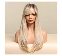 Parrucche Capelli Umani Parrucche sintetiche dritte lunghe con scoppi ombre bionda leggera scura resistenti alla radice di capelli di capelli neri for donne nere Parrucche Da Donna