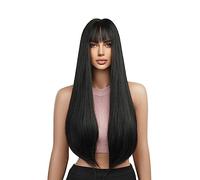 Parrucche Capelli Umani Parrucche sintetiche nere Parrucche lunghe e lisce seriche for feste Cosplay con frangia for donne afro Capelli finti resistenti al calore naturali quotidiani Parrucche per Don