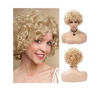 Parrucche Capelli Umani Parrucche sintetiche ricci corti Capelli dorati for feste for donne bianche Bionda Colori misti Fibra ad alta temperatura Parrucche per Donne