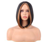 Parrucche caschetto corte, parrucche caschetto corte, parrucche bionde miste, parrucche bionde miste, parrucche sintetiche con riga centrale e meches regolabili,Mix Brown-Hairnet