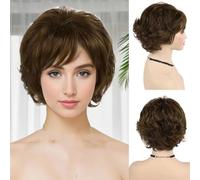 Parrucche Castano Scuro Parrucca Sintetica Naturale Corta Con Frangia Per Donne Parrucca Lady Daily Party Mommy