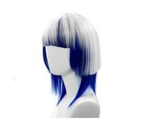 Parrucche Colorate Da Donna Kawaii BoBo Lolita Parrucca Cosplay Con Frangia Capelli Sintetici A Strati Irregolari Naturali Per La Festa Di Halloween (blu-bianco)