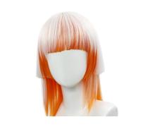 Parrucche Colorate Da Donna Kawaii BoBo Lolita Parrucca Cosplay Con Frangia Capelli Sintetici A Strati Irregolari Naturali Per La Festa Di Halloween (Arancione-bianco)