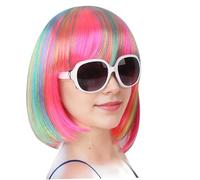 Parrucche colorate, parrucche arcobaleno 12 pollici parrucche colorate con scoppi dritti bob parrucca realistiche parrucche affascinanti per donne ragazze usate quotidianamente, mascherate, cosplay e