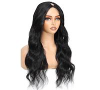 Parrucche con capelli umani ondulati da 8-34 pollici con parte a V/U, parrucca con clip adatta ai principianti for donne, nero naturale, densità 180 Capelli Estensioni(Natural Black V Part,24 inch)