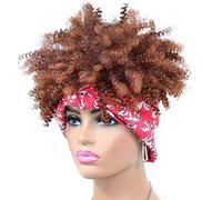 Parrucche con fascia per donne nere parrucche sintetiche corte afro crespe ricci parrucca marrone scuro con frangia parrucca avvolgente parrucca afro riccia