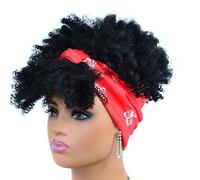 Parrucche con fascia per donne nere parrucche sintetiche corte afro crespe ricci parrucca marrone scuro con frangia parrucca avvolgente parrucca afro riccia