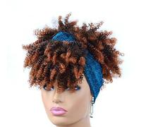 Parrucche con fascia per donne nere parrucche sintetiche corte afro crespe ricci parrucca marrone scuro con frangia parrucca avvolgente parrucca afro riccia
