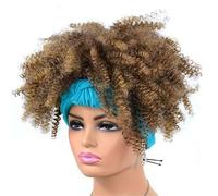 Parrucche con fascia per donne nere parrucche sintetiche corte afro crespe ricci parrucca marrone scuro con frangia parrucca avvolgente parrucca afro riccia