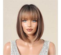 parrucche con frangia ordinata per le donne Parrucca da donna Qi Liu Hai capelli corti lisci estiva leggera traspirante multicolore auricolare completo opzionale ricci ondulati(B)