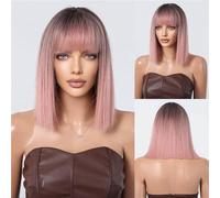 parrucche con frangia ordinata per le donne Parrucca da donna Qi Liu Hai capelli corti lisci estiva leggera traspirante multicolore auricolare completo opzionale ricci ondulati(F)