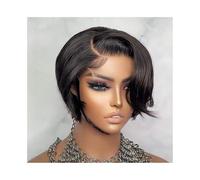 parrucche con frangia ordinata per le donne Parrucca in pizzo con parte laterale, taglio Pixie, capelli umani lisci, parrucca in pizzo trasparente con parte a T e colla ricci ondulati