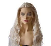 parrucche con frangia ordinata per le donne Pizzo frontale bianco con increspature dell'acqua, parrucca di capelli ricci medio lunghi, seta divisa ad alta temperatura ricci ondulati