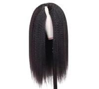 Parrucche con parte a V Capelli umani con coulisse, densità 200, parrucca nera naturale crespa tira e vai senza colla per Donne Affascinanti(38 inch)