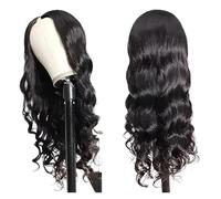 Parrucche con parte a V e onda del corpo, densità dei capelli umani for donne, parrucca a mezza testa clip, senza lasciare fuori for il nero(250%,18inches)