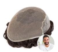 Parrucche Concealer da Uomo Parrucca da uomo Q6 con capelli umani, frontale in pizzo e nodi fatti a mano, base in PU Parrucche(Dark Brown,8x10inch)
