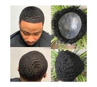 Parrucche coprenti per la calvizie da uomo, # 1B Jet Black Color Afro Kinky Curly Parrucchino da uomo for uomini afro-americani Parrucchino Parrucca di ricambio for capelli umani al 100% da 10x8 polli