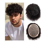 Parrucche coprenti per la calvizie da uomo, Parrucchino afro riccio Unità di sistema for capelli umani maschili Fine Mono e NPU Pelle sottile Parrucchino da uomo Capelli indiani Remy 6 "Parrucchino da