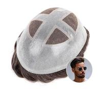 Parrucche coprenti per la calvizie da uomo, Protesi for capelli da uomo, pizzo francese traspirante con PU Perimete, toupee for uomo, sistema di capelli umani, parrucchino da uomo, 0,06-0,08 mm, prote