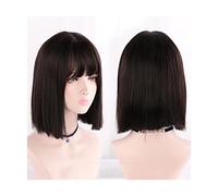 Parrucche corte a caschetto con frangia, parrucche nere, meches nere e castane, parrucche sintetiche resistenti al calore, lisce, regolabili, per donne,Black Brown