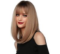 Parrucche corte a caschetto da donna, parrucche bionde con frangia, parrucca sintetica liscia naturale come capelli veri per l'uso quotidiano