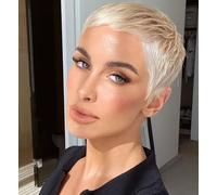 Parrucche corte a taglio pixie for donne bianche con frangia Parrucche sintetiche ondulate naturali Parrucca sostitutiva for capelli in fibra resistente al calore