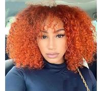 Parrucche Corte Afro Kinky Curly Bob 100% Capelli Umani Con Frangia Per Donna Parrucche Brasiliane Remy Hair Ombre Brown