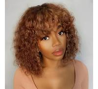Parrucche Corte Afro Kinky Curly Bob 100% Capelli Umani Con Frangia Per Donna Parrucche Brasiliane Remy Hair Ombre Brown