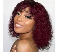 Parrucche Corte Afro Kinky Curly Bob 100% Capelli Umani Con Frangia Per Donna Parrucche Brasiliane Remy Hair Ombre Brown
